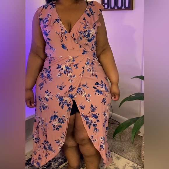 Pink Floral Split Dress - Xhilaration (XXL) - Picture 2 of 6